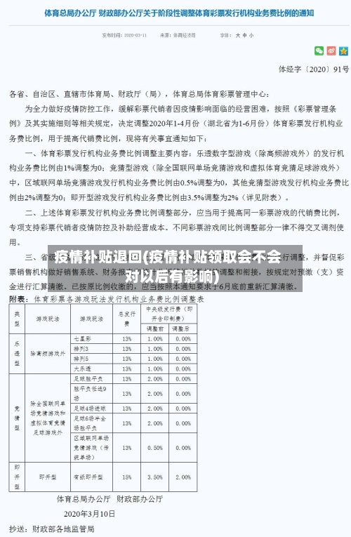 疫情补贴退回(疫情补贴领取会不会对以后有影响)