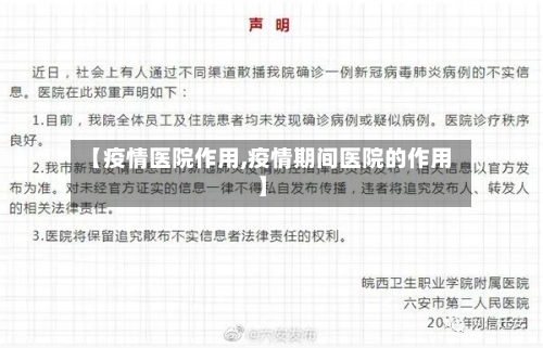 【疫情医院作用,疫情期间医院的作用】