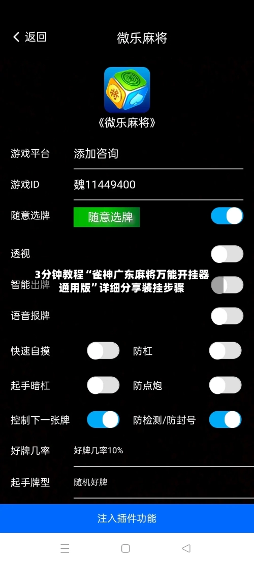 3分钟教程“雀神广东麻将万能开挂器通用版”详细分享装挂步骤-第1张图片