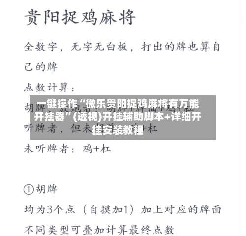 一键操作“微乐贵阳捉鸡麻将有万能开挂器”(透视)开挂辅助脚本+详细开挂安装教程-第1张图片