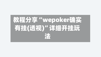 教程分享“wepoker确实有挂(透视)”详细开挂玩法-第3张图片