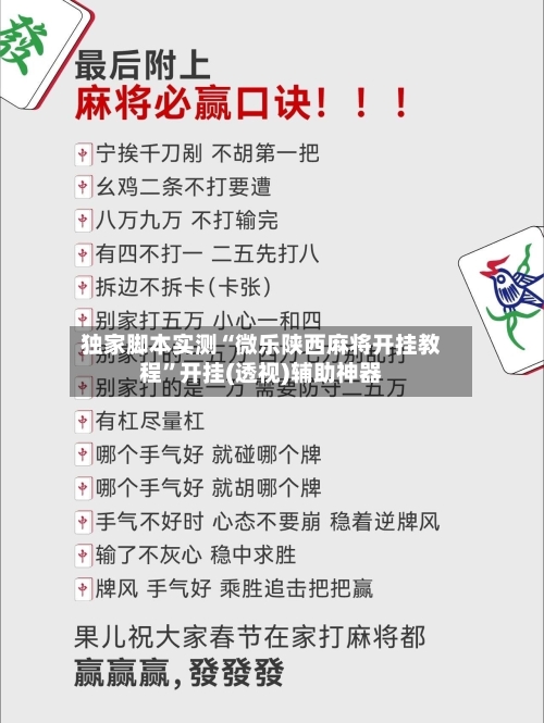 独家脚本实测“微乐陕西麻将开挂教程”开挂(透视)辅助神器