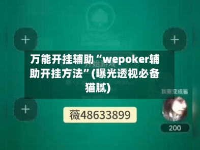 万能开挂辅助“wepoker辅助开挂方法”(曝光透视必备猫腻)